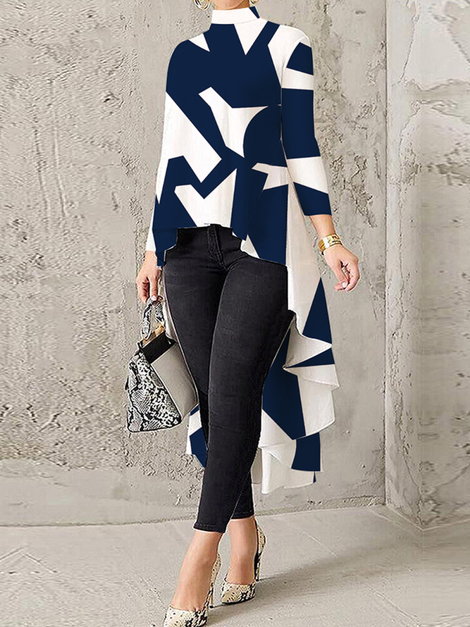 Blouse Abstrait Automne Urbain Col Montant Quotidien Manches Longues Mi-long Régulier Régulier Taille pour Femmes