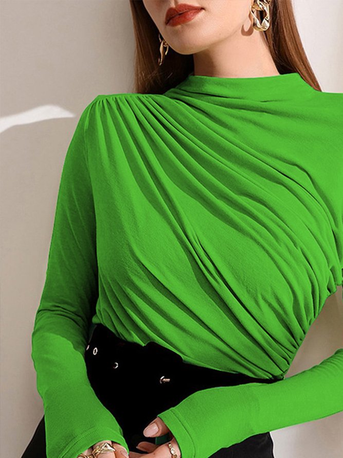 T-shirt Plain Automne Urbain Polyester Coupe Régulière Manches Longues Col Rond Régulier Régulier pour Femmes