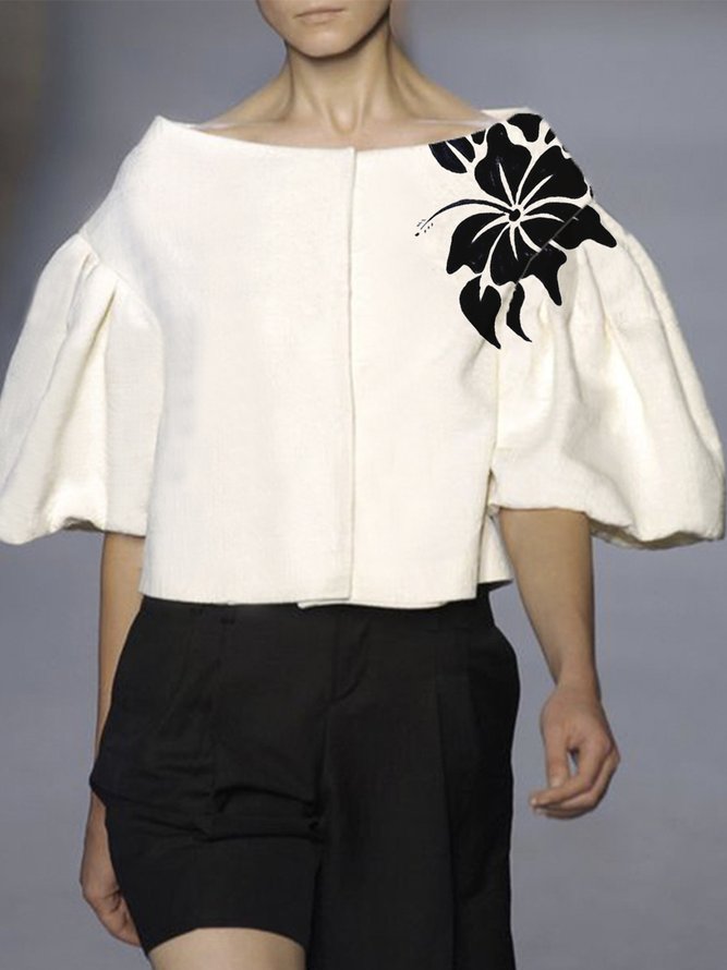 Autre Manteau Floral Automne Urbain Polyester Poids lourd Non Élasticité Quotidien Régulier l'Encolure Bateau pour Femmes