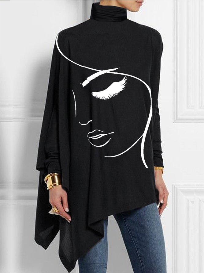 Tops Abstrait Simple Automne Quotidien Ample Jersey 1 * Top Mi-long Régulier pour Femmes