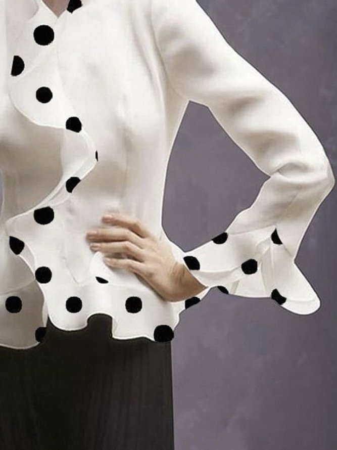 Blouse Femmes Pois Polka Automne Élégant Polyester Col Montant Aucune élasticité Quotidien Coupe Régulière 1 * Top