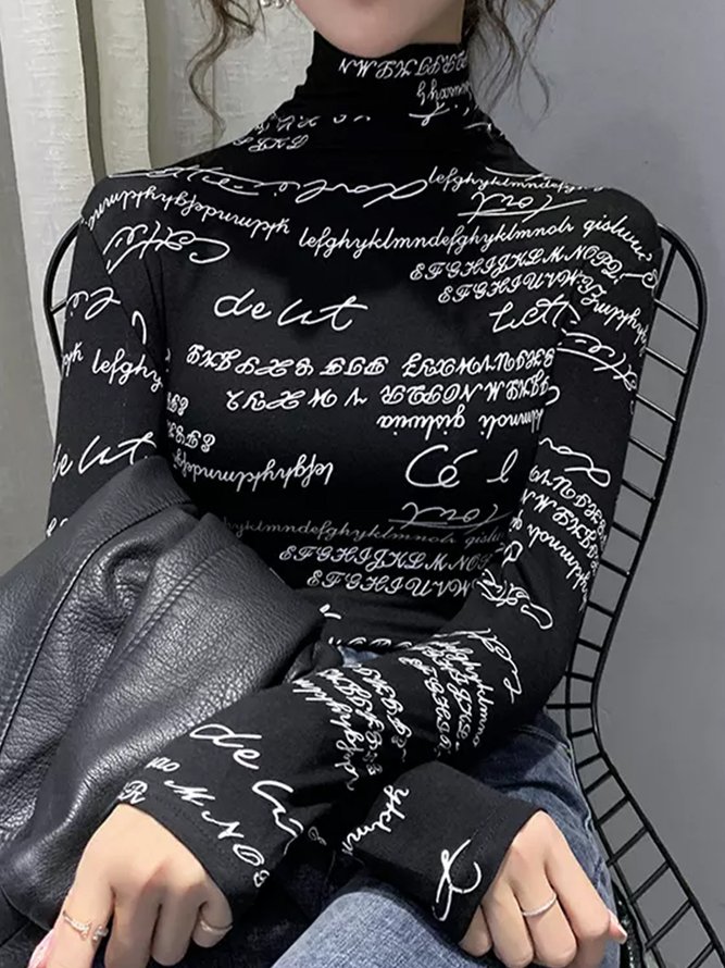 T-Chemise Femmes Lettres de texte Automne Urbain Polyester à Haute Élasticité Quotidien Coupe Régulière Manches Longues Régulier