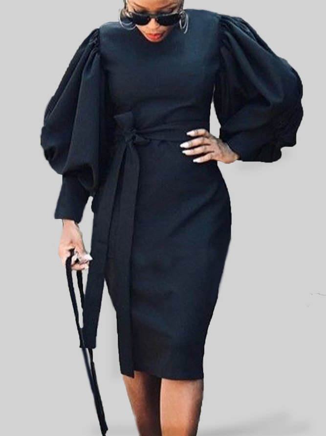 Robes Plaine Automne Élé Manches Lanterne Naturel Coupe régulière Manches longues Col rond S-Line pour Femme
