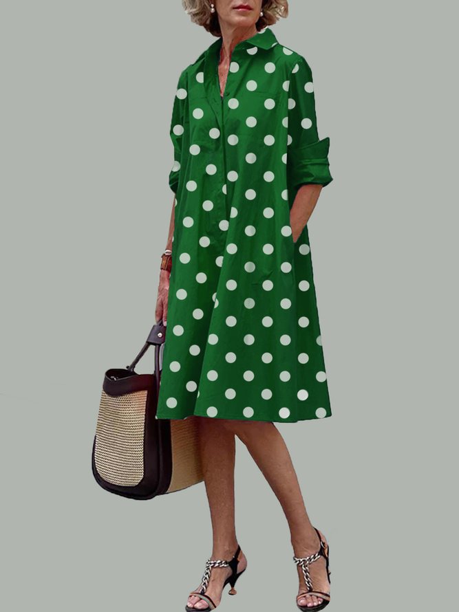Robes Polka Dots Autumn Urban Polyester Regular Fit Button Regular Shirt Dress Col de chemise pour femme