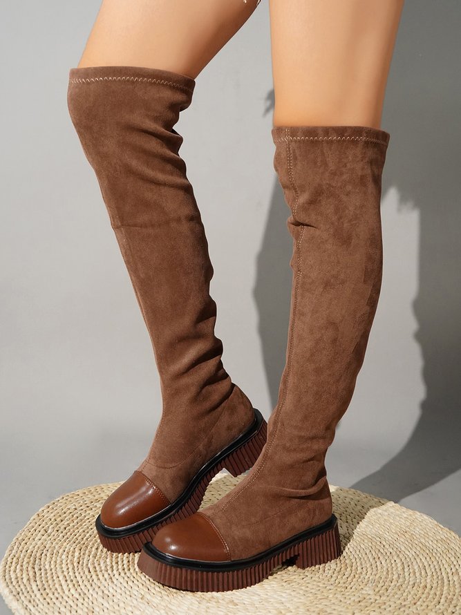 Bottes Femme Plain Automne Urbain Joint Fendu Vacances Tissu Faux Suède à Enfiler Bottes-chaussettes