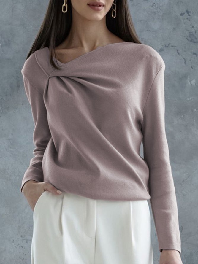 Tops Femmes Plain Automne Urbain Polyester Froncé Faire la navette Manches Longues Droit Régulier