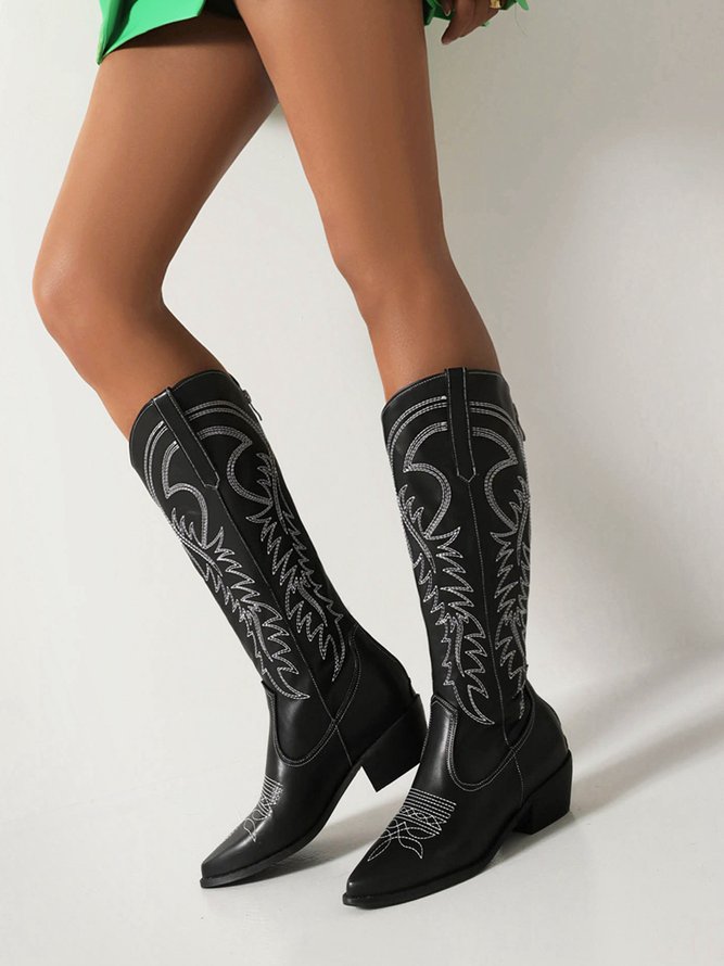 Bottes Femme Géométrique Hiver Urbain Brodé Portable Quotidien Peluche Talon de Bloc PU