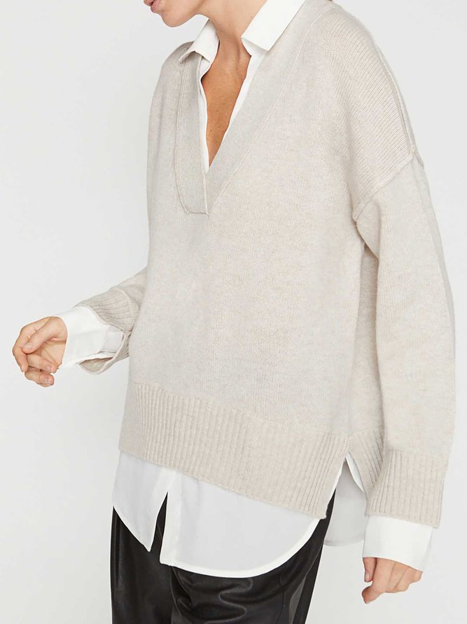 Pull Plain Simple Automne Acrylique Quotidien Manches Longues H-ligne Régulier Élasticité moyenne pour Femmes