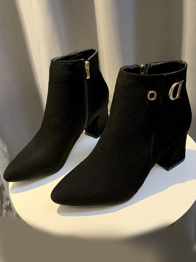 Bottes Femme Plain Hiver Urbain Zip Portable Talon de Bloc à Bout Pointu de Grande Taille PU