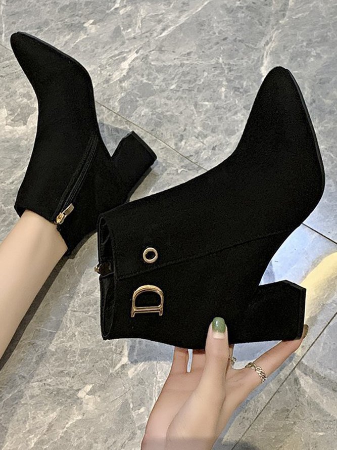 Bottes Femme Plain Hiver Urbain Zip Portable Talon de Bloc à Bout Pointu de Grande Taille PU