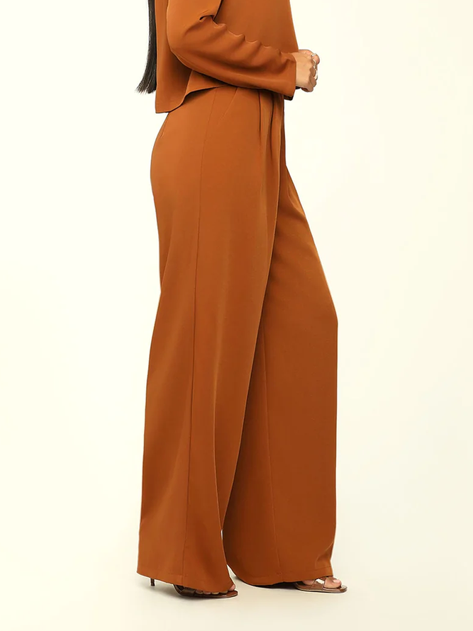 Mode Pantalons Plain Automne Urbain Polyester Naturel Aucune élasticité Ample Faire la navette Régulier pour Femmes