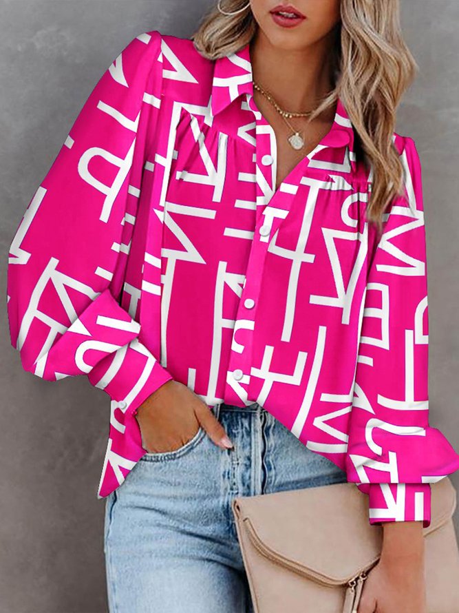 Blouse Femmes Lettres de texte Automne Urbain Polyester Micro-Élasticité Manches Longues Régulier H-ligne Col de Chemise