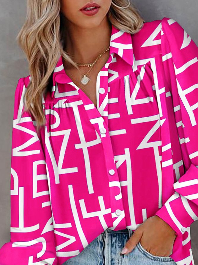 Blouse Femmes Lettres de texte Automne Urbain Polyester Micro-Élasticité Manches Longues Régulier H-ligne Col de Chemise
