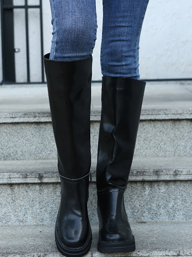 Bottes Plain Printemps Simple Bout Rond PU PU Caoutchouc Coupe-vent Bottes droites pour Femmes