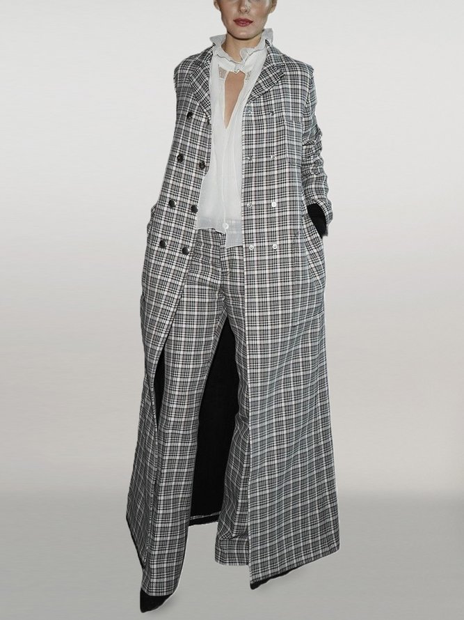 Pardessus Femmes Plaid Automne Urbain Polyester Quotidien Coupe Régulière Manches Longues Long Régulier