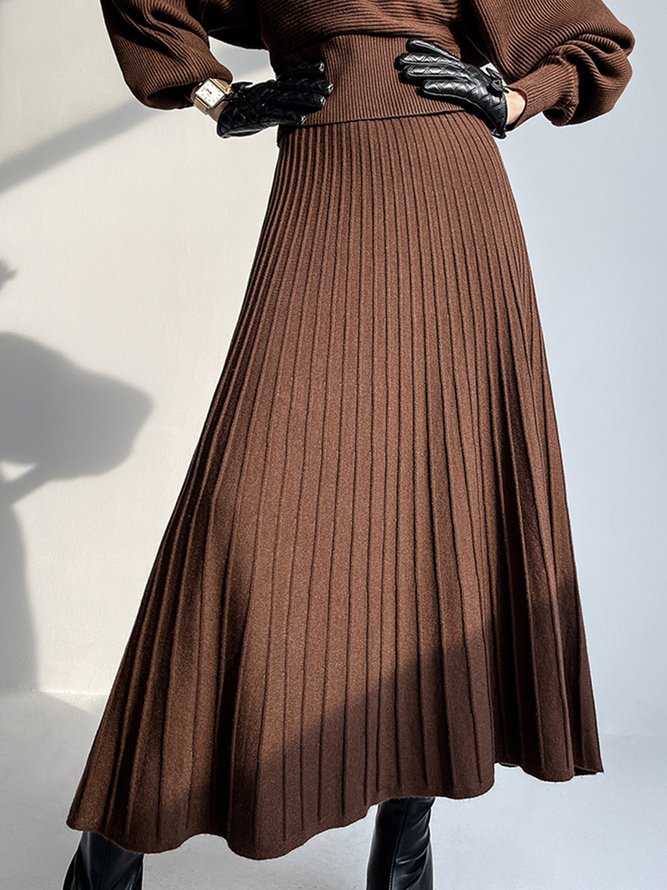 Jupe Plain Hiver Élégant Plissé Acrylique Taille Haute Coupe Régulière A-ligne Régulier pour Femmes