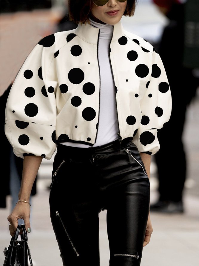 Blouson Femmes Pois Polka Hiver Urbain Polyester Naturel Aucune élasticité Manches 3/4 Écourté Régulier