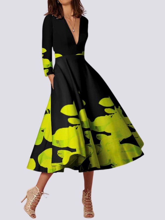 Robes Femmes Abstrait Automne Élégant Polyester Micro-élasticité Quotidien Mi-longue Manches 3/4 Ligne X