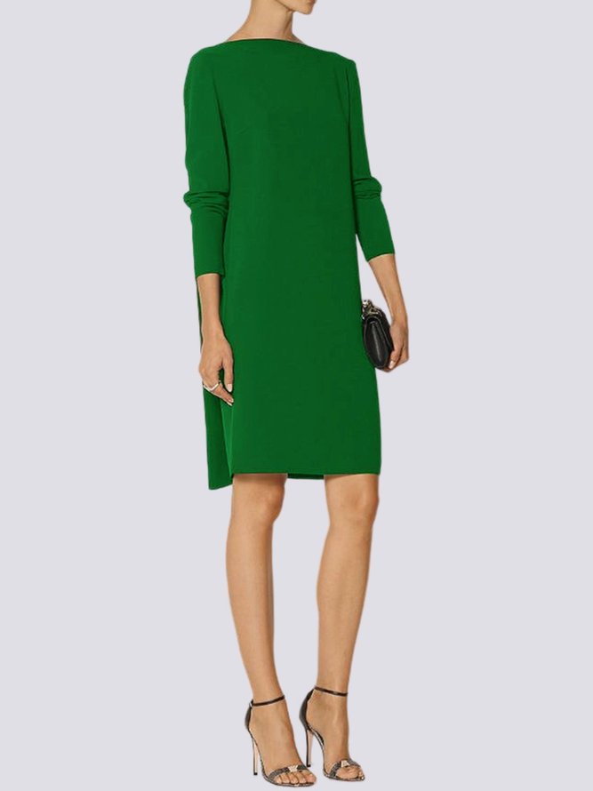 Robes Plain Automne Élégant Polyester Naturel à Haute Élasticité Manches Longues l'Encolure Bateau Régulier pour Femmes