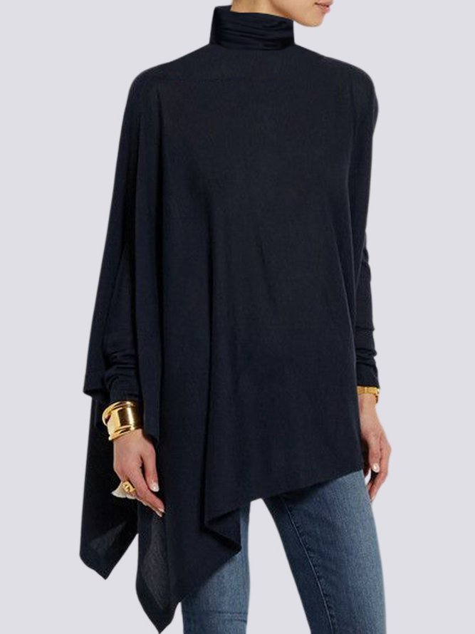 Femmes Plain Simple Automne Polyester Col Roulé Régulier Trapèze Régulier Régulier Taille Tops