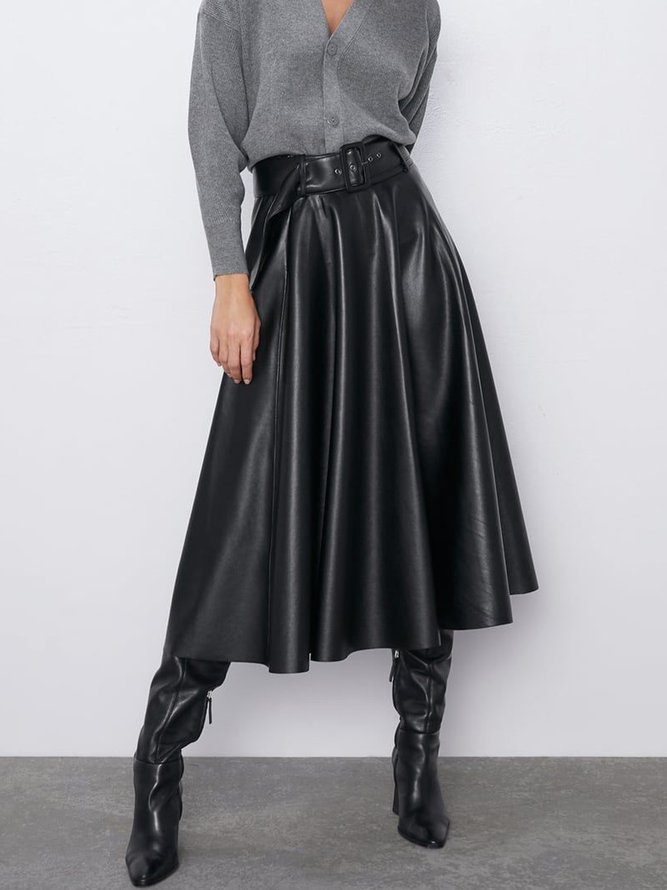 Jupe Plain Hiver Urbain Polyester Aucune élasticité Quotidien Coupe Régulière Mi-longue Taille Moyenne pour Femmes