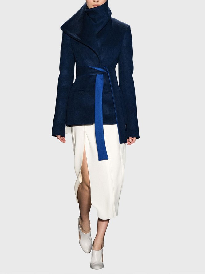 Blouson Plain Hiver Élégant Polyester Naturel Aucune élasticité Manches Longues Col Châle Régulier pour Femmes