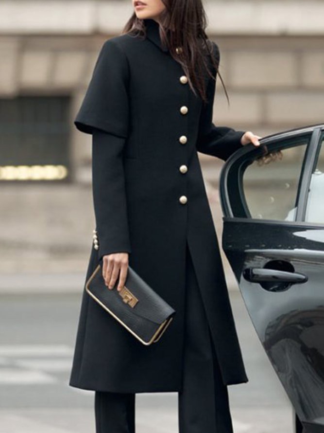 Pardessus Femmes Plain Hiver Urbain Col Montant Micro-Élasticité Ample Demi Manche Mi-longue-Long H-ligne