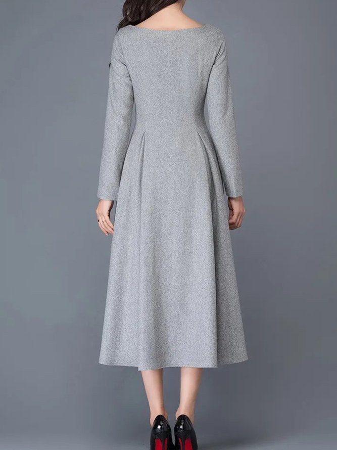 Robes Plain Hiver Élégant Polyester Ample Long Manches Longues x-ligne Régulier pour Femmes