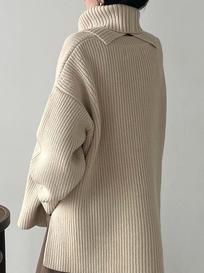 Pull Plain Hiver Simple Poids lourd Quotidien Ample Manches Longues Régulier H-ligne pour Femmes
