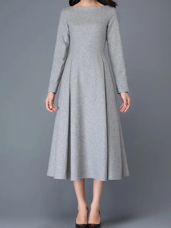 Robes Plain Hiver Élégant Polyester Ample Long Manches Longues x-ligne Régulier pour Femmes