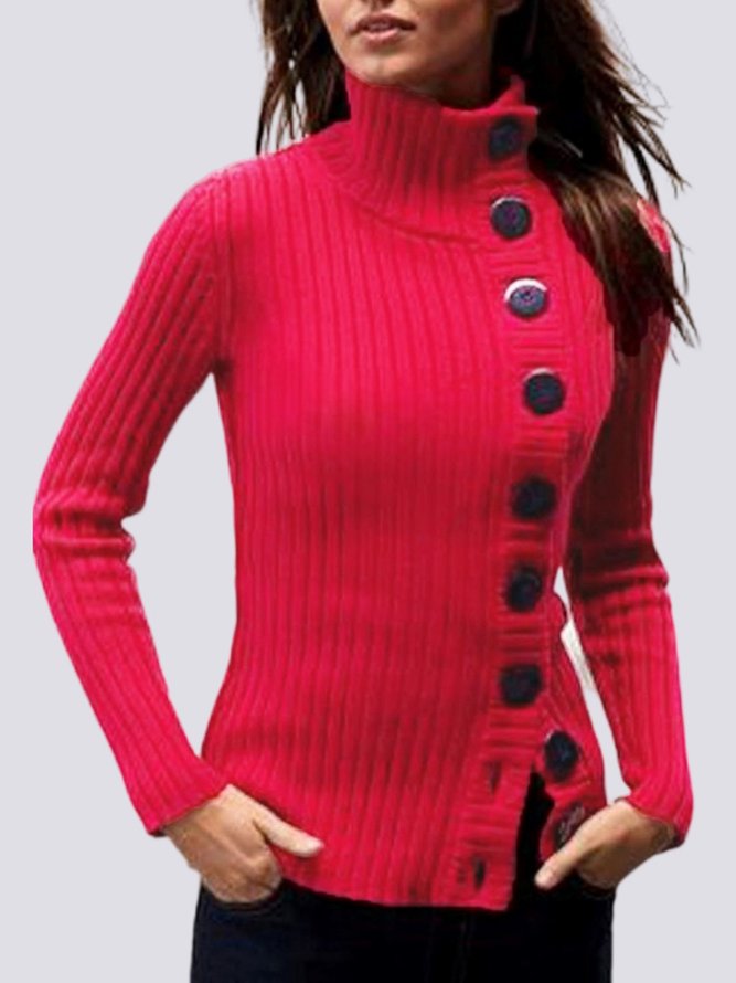 Pull Plain Hiver Élégant Mi-longue-Poids Micro-Élasticité Quotidien Manches Longues Col Roulé H-ligne pour Femmes