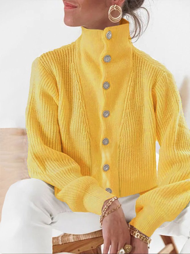 Pull Manteau Femmes Plain Hiver Élégant Col Montant Naturel Coupe Régulière Manches Longues Régulier Régulier