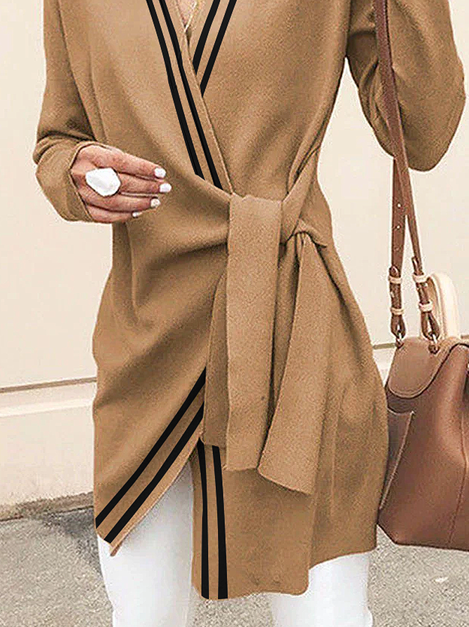 Pull Femmes Bloc de Couleur Hiver Urbain Polyester Col V à Haute Élasticité Ample Régulier H-ligne