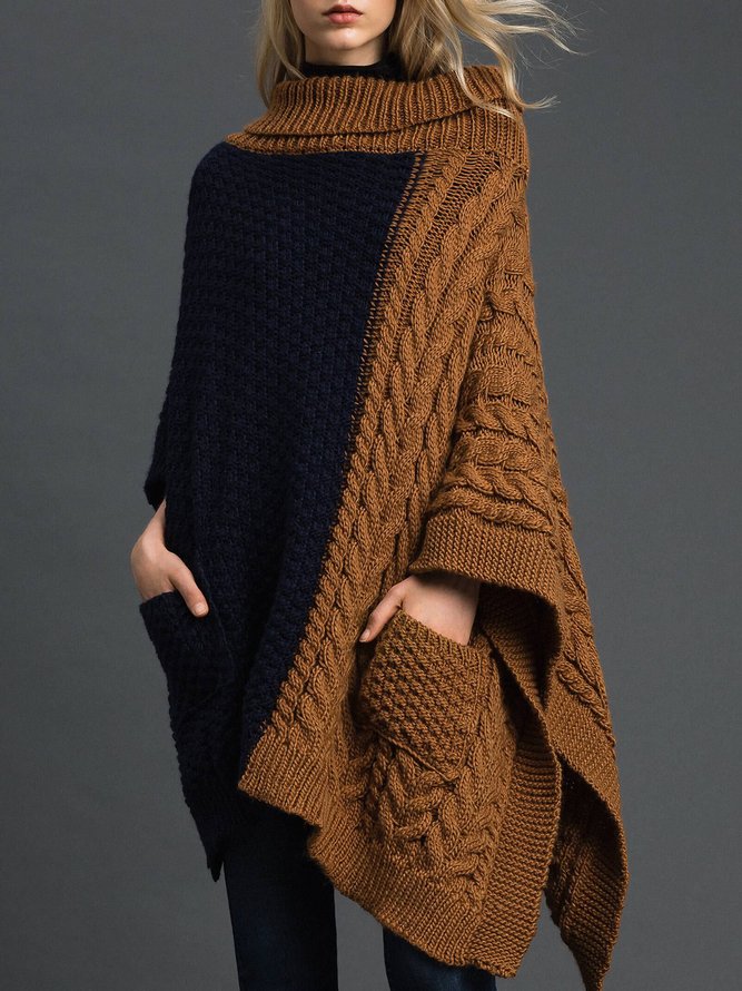 Pull Bloc de Couleur Hiver Urbain Acrylique Poids lourd Quotidien Ample Régulier H-ligne pour Femmes