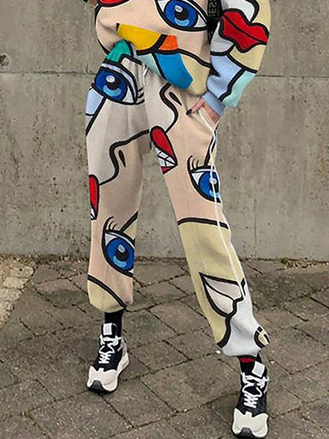 Pantalons de Survêtement Abstrait Rue Automne Polyester Quotidien Ample Bande Élastique Long T-ligne pour Femmes