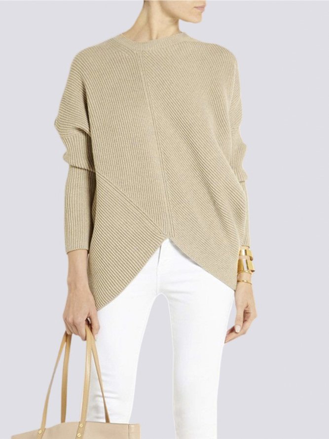 Pull Femmes Plain Simple Automne Quotidien Ample Manches Longues Col Rond Régulier Droit