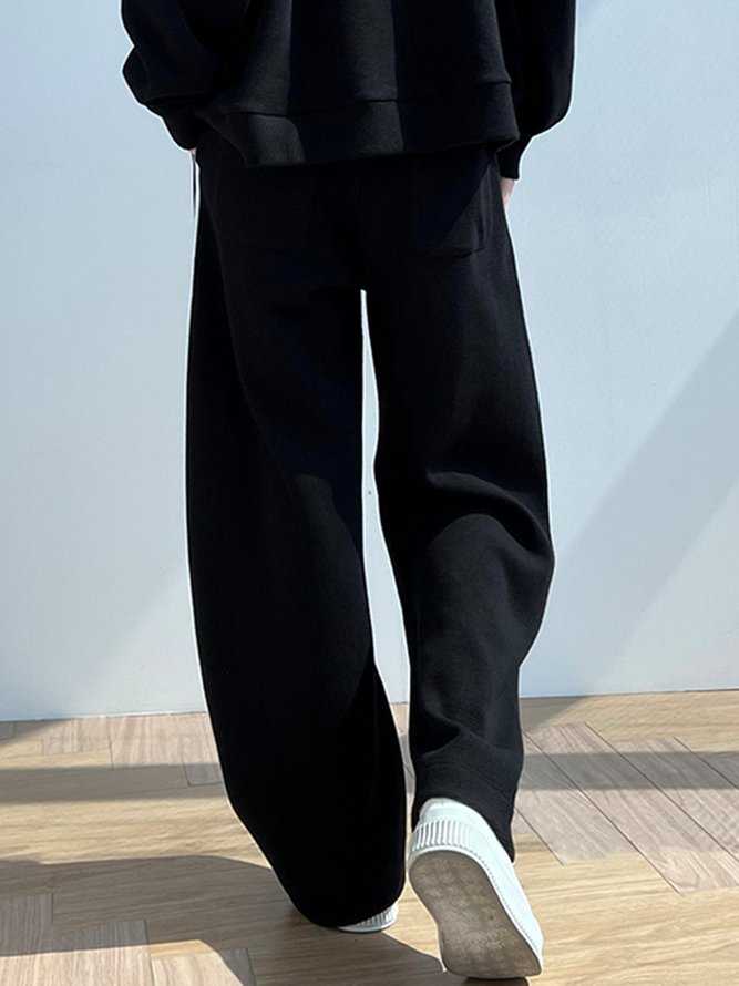 Décontracté Pantalons Femmes Décontracté Bloc de Couleur Hiver Polyester Coupe Régulière Bande Élastique Pantalon droit H-ligne Élasticité moyenne