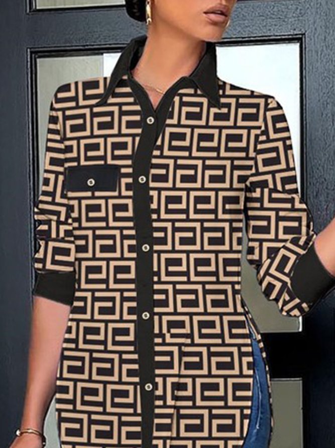 Blouse Femmes Hiver Lettres de texte Urbain Ample Manches Longues Régulier H-ligne Régulier Col de Chemise
