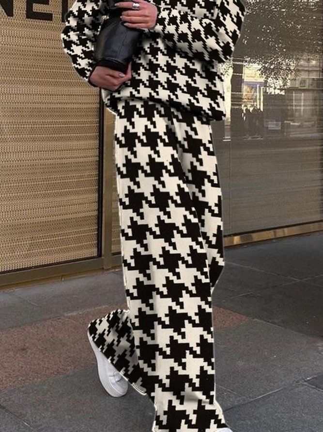 Mode Pantalons Femmes Pied-de-poule Hiver Urbain Taille Haute Poids lourd Quotidien Ample Long H-ligne