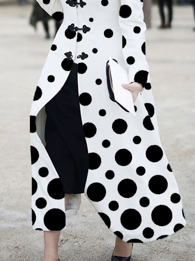 Pardessus Pois Polka Hiver Urbain Col Montant Poids lourd Aucune élasticité Manches Longues Mi-longue-Long x-ligne pour Femmes