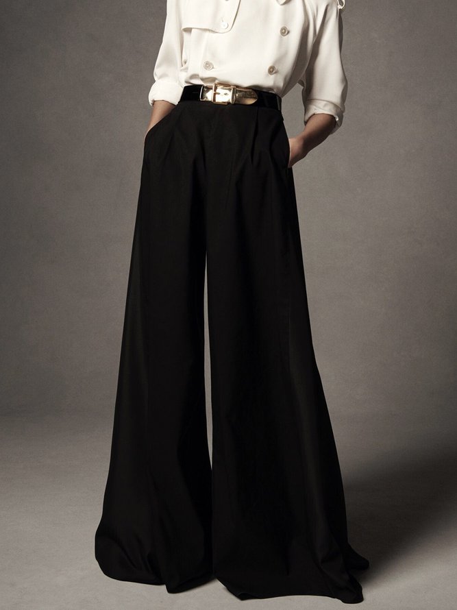 Mode Pantalons Femmes Plain Hiver Urbain Aucune élasticité Quotidien Ample Taille Moyenne Pantalons à Jambe Large H-ligne