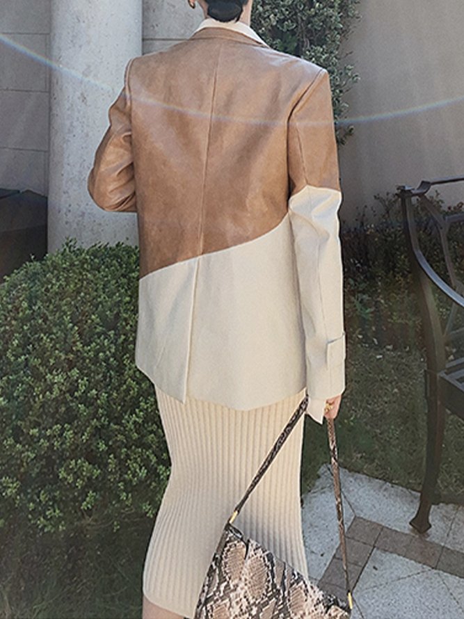 Blouson Femmes Bloc de Couleur Hiver Élégant Poids lourd Aucune élasticité Manches Longues à Col Revers Régulier H-ligne
