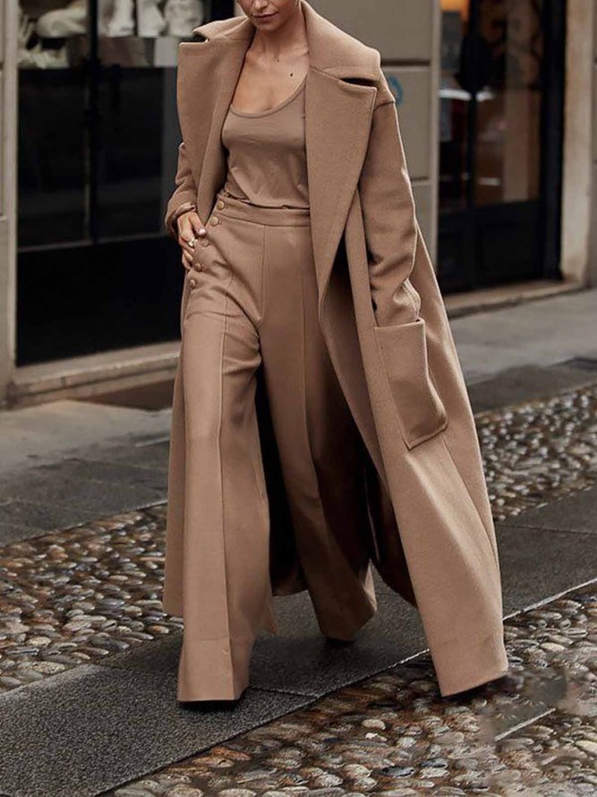 Mode Pantalons Plain Hiver Élégant Polyester Zip Taille Haute Aucune élasticité Coupe Régulière Long pour Femmes