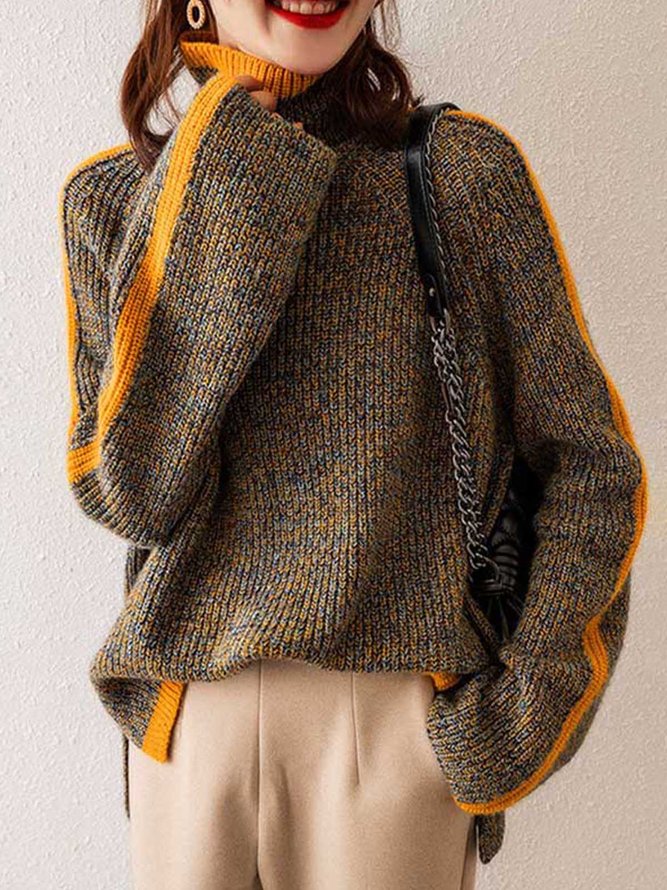 Pull Rayé Décontracté Hiver Acrylique Poids lourd Ample Manches Longues Régulier H-ligne pour Femmes