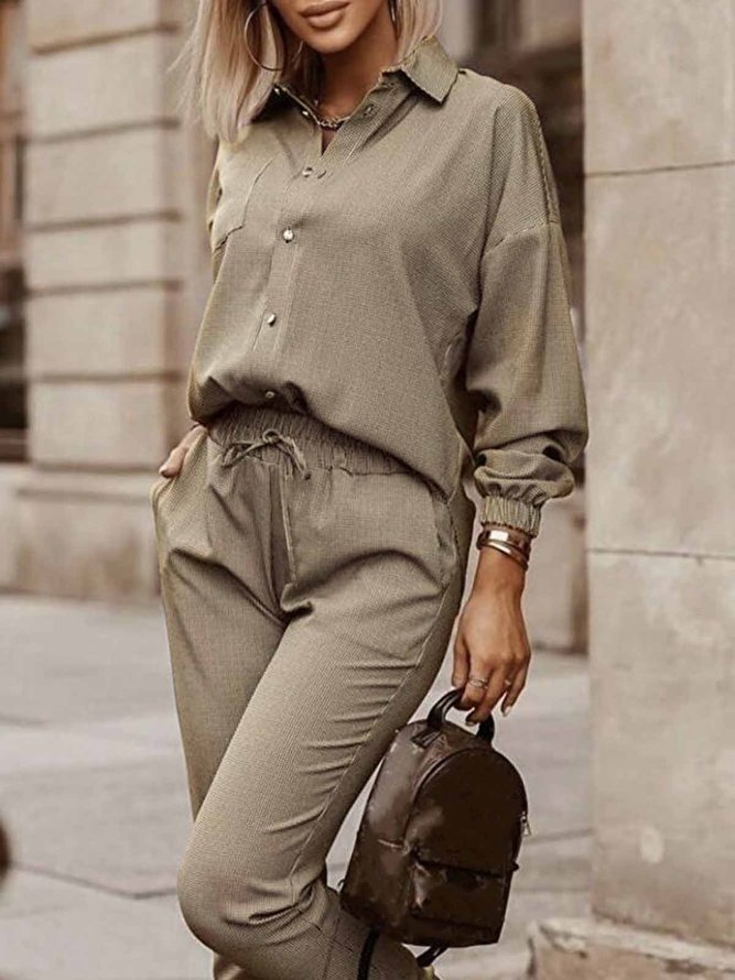 Blouse Hiver Plaid Urbain Quotidien Manches Longues Régulier Hors Épaule Manches H-ligne Col de Chemise pour Femmes