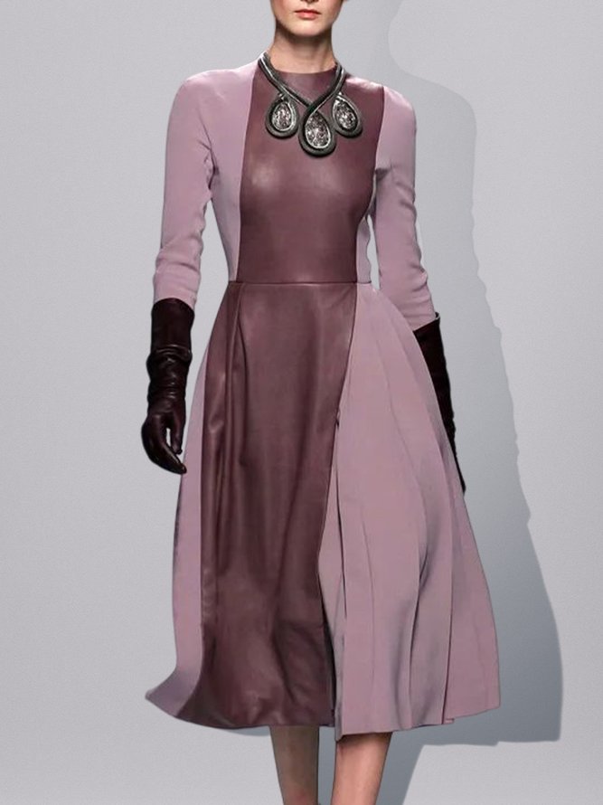 Robes Femmes Bloc de Couleur Hiver Élégant Aucune élasticité Quotidien Coupe Régulière Mi-longue Taille Moyenne x-ligne