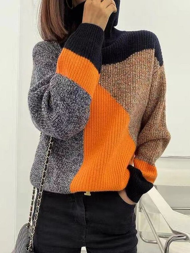 Pull Femmes Géométrique Décontracté Hiver Micro-Élasticité Quotidien Ample Manches Longues Régulier H-ligne