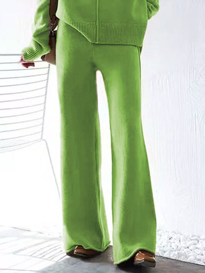 Mode Pantalons Plain Hiver Urbain Acrylique Taille Haute Micro-Élasticité Faire la navette Pantalon droit H-ligne pour Femmes
