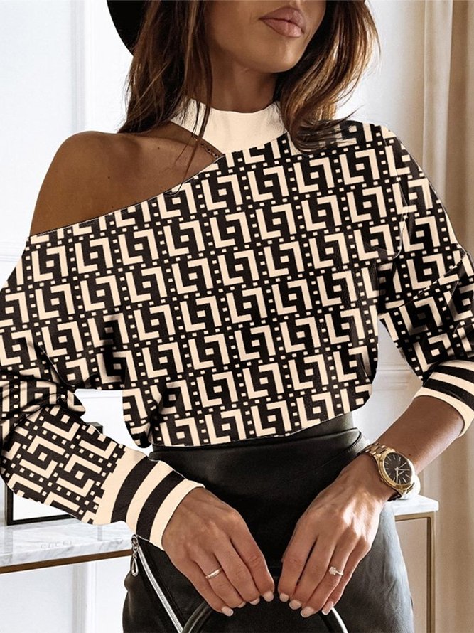 Blouse Géométrique Hiver Urbain Quotidien Ample Régulier T-ligne Régulier Élasticité moyenne pour Femmes