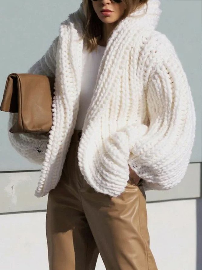 Pull Manteau Plain Hiver Urbain Aucune élasticité Quotidien Ample Régulier Épaissi O-ligne pour Femmes